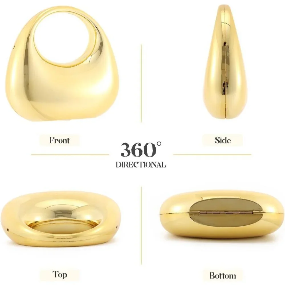 Women's Gold Acrylic Roller Buckle Moon Shape Unique Top handle Crossbody Clutch